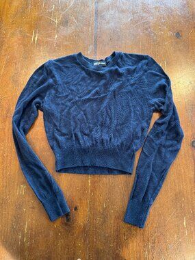 American Apparel Navy Cropped Sweater Long Sleeve Fitted Size S